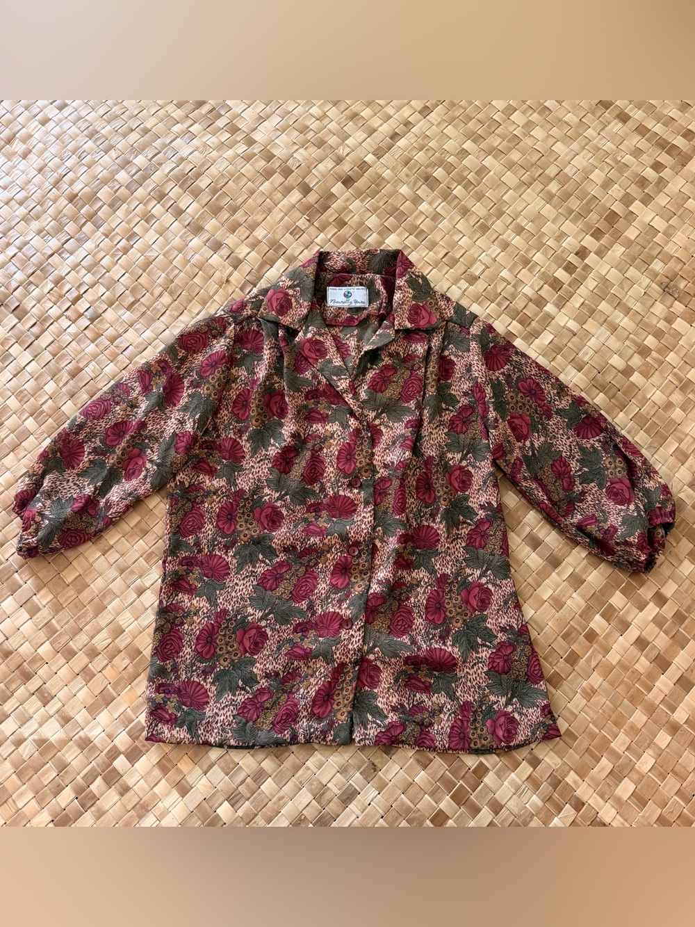 Vintage Naturally Yours Liberty House Floral Burgundy Pink Button Up Small